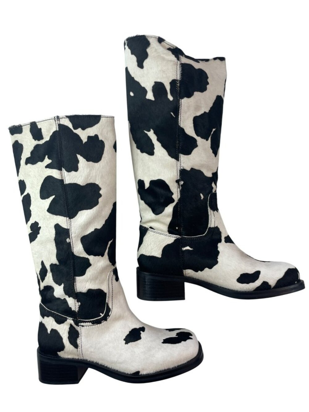 Steve Madden Riggs Cow Print Haircalf Mid-Calf Boots Black White Wmn Sz 8.5W NIB